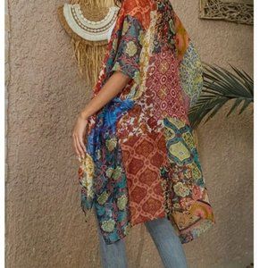 Boho Kimono Light Semi Sheer Coverup Kimono one size NEW